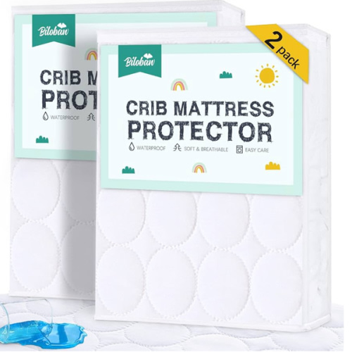 Crib Mattress Protector Sheets Waterproof 2 Pack, Quilted Crib Mattress Pad Cover Fitted Fits for Toddler Bed Mattress, White, 52” x 28”