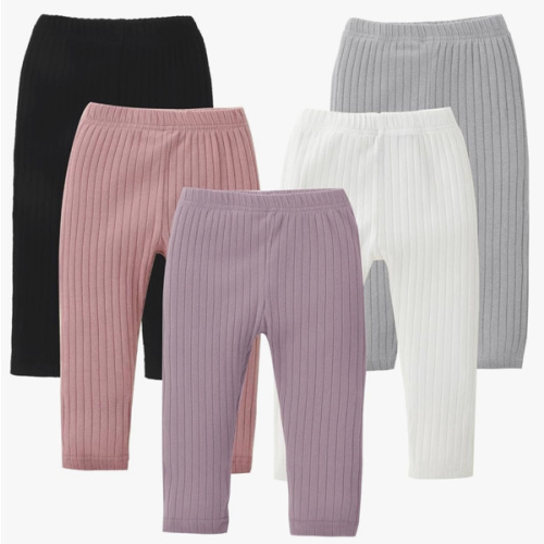DREAM BUS 5 Pack Toddler Girl Leggings Ribbed Cotton Stretch Pants