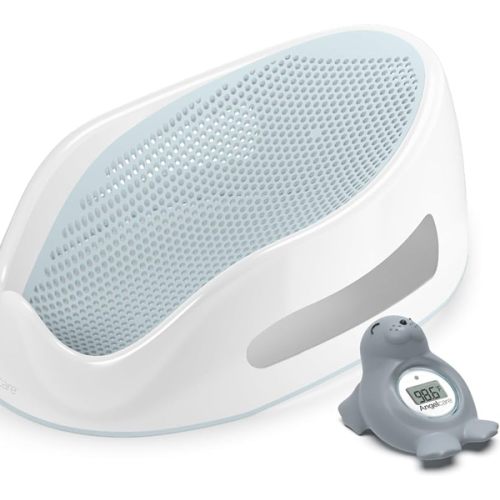 Angelcare Baby Aqua Soft Touch Bath Support & Thermometer Bundle | Newborn Baby Bathtub 0-6 Months | Baby Registry Must-Have | Newborn Essentials for Safe & Comfortable Bath Time