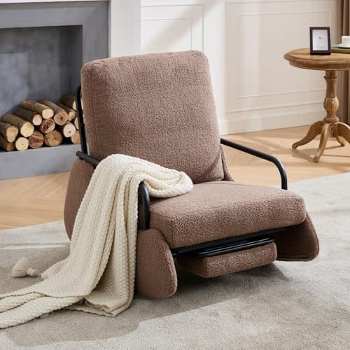 ASAHREE Nursery Rocking Chair, Teddy Upholstered Glider Rocker Modern Accent Chair Padded Seat with High Backrest,Comfy Side Chair for Nursery,Living Room Bedroom Offices (Brown)