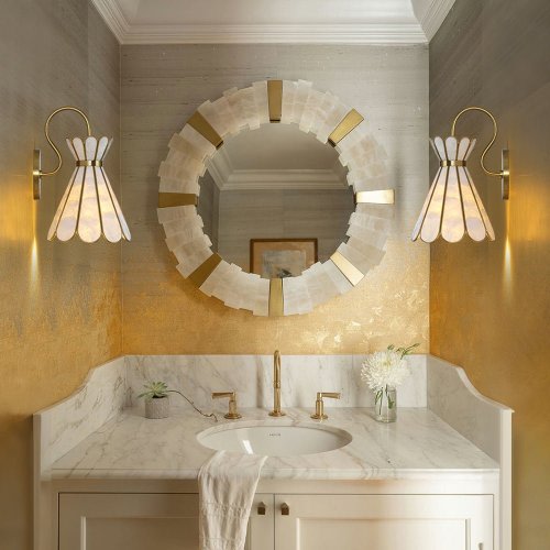 Sculptural Bloom 1-Light Brass Capiz Shell Glass Wall Sconce