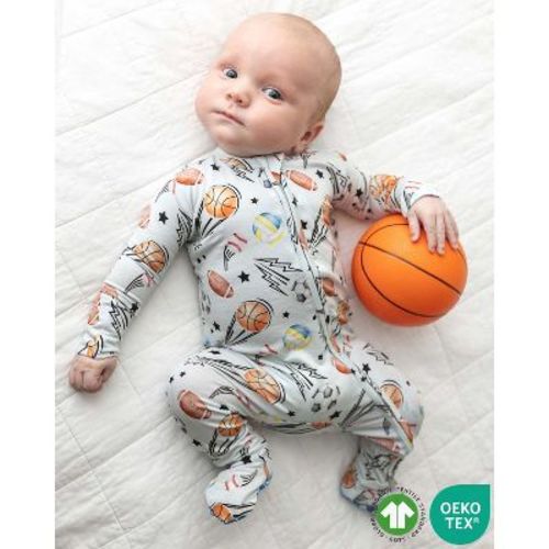 Lev Baby Infant Boys' Buttery Soft Bamboo All Sport Double Zipper Footie Pajama Blue 0-3M