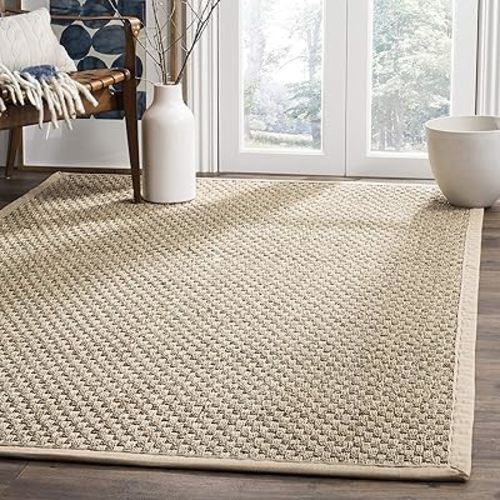 SAFAVIEH Area Rug 4x6 - Natural Fiber Collection - Natural & Beige, Seagrass, Basketweave Pattern with Border (NF114A)