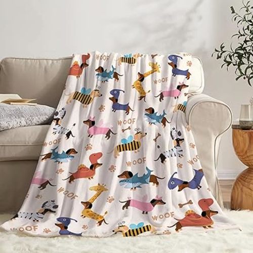 Dachshund Dog Blanket - Super Soft Fleece Throw, Cozy Flannel, Air Conditioning, Christmas & Thanksgiving Gift for Kids, 50x40 inches