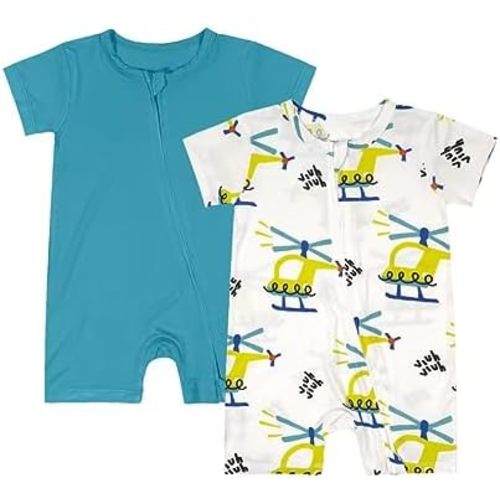 Teach Leanbh Baby Boys Girls 2 Pack Bamboo Viscose Pajamas 2 Way Zipper Short Sleeve Romper Jumpsuit Sleep and Play