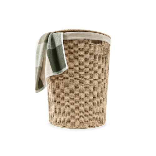 Round Paper Rope Hamper with Lid - Beige