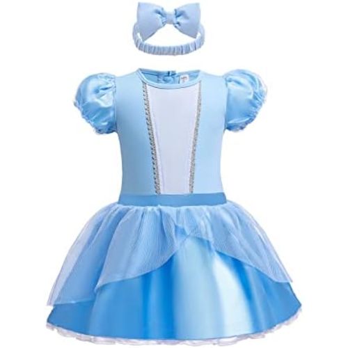 Princess Dresses Baby Girls Costume for Infant Romper Onesie Babysuit Birthday Christmas Halloween with Headband 0-18Months
