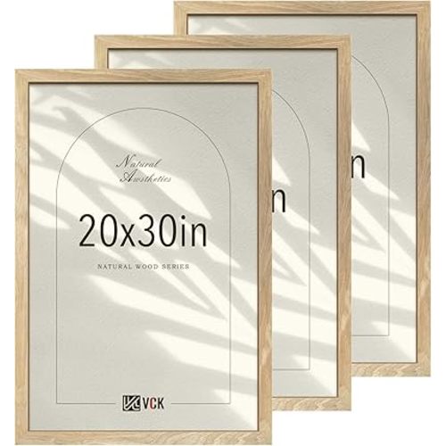 VCK 20x30 Natural Wood Frame for Poster & Picture, Exclusive Wood Grain, Wall Gallery Solid Wood Frame 3 Pack