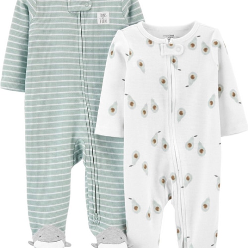 Simple Joys by Carter's unisex-baby 2-way Zip Thermal Footed Sleep and Play, Pack of 2