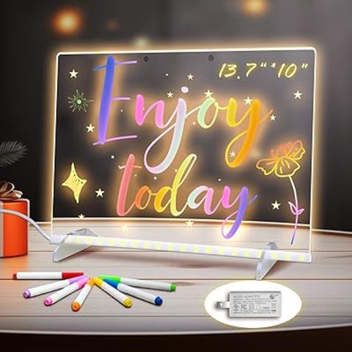 LED Note Board with Colors, 6 Modes & 8 Colors Acrylic Dry Erase Board with Light, Include Adapter Led Drawing Board for Kids, Best Birthday Gifts Ideas for Girl, 13.7"X10"