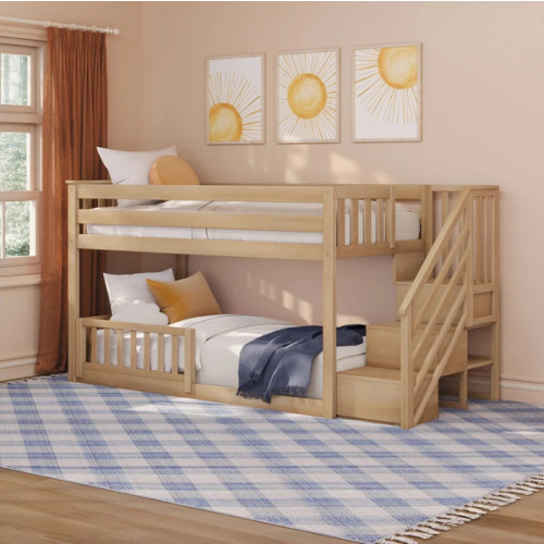 Twin Over Twin Low Bunk Bed With Stairs