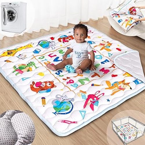 Baby Play Mat, 50x50 Mat with Super Soft Touch, Activity Mat with Upgraded Anti-Slip Bottom, Machine Washable Crawling Mat for Floor & Picnic(Numbers)