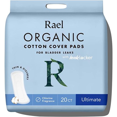 Rael Incontinence Pads for Women, Organic Cotton Cover, Postpartum Essential, Heavy Absorbency, Bladder Control, 4-Layer Core with Leak Guard Technology, Long Length (Ultimate, 20 Count)
