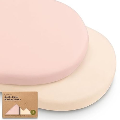 2-Pack Organic Baby Bassinet Sheets Boys, Girls - 100% Cotton Bassinet Mattress Sheets Compatible with Halo Bassinest Swivel Sleeper, Graco, Baby Delight, Universal Bassinet Fitted Sheets (Cameo)