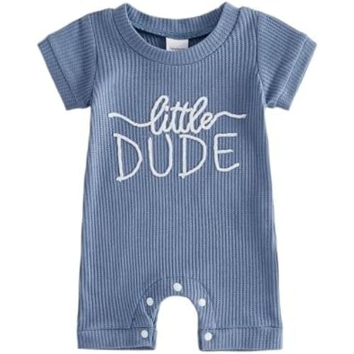 Tsultryofs Baby Boy Romper Newborn Infant Summer Clothes Letter Embroidered Short Sleeve Crew Neck Jumpsuit