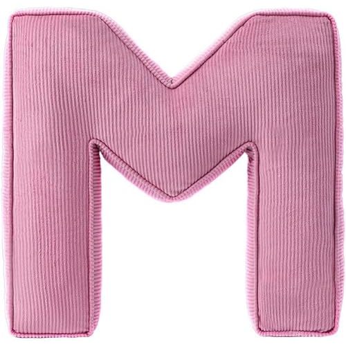 Pink Letter Plush Pillow, Letter Hugging Throw Pillows, Decorative Corduroy Initial Letter Shaped Throw Pillows, Letter Pillows English Alphabet A to Z for Sofa Bedroom Living Room Decor (M)