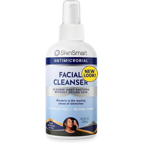 SkinSmart Antimicrobial Facial Cleanser for Breakouts & Blemishes; Hypochlorous Acid Formula Targets Bacteria to Reduce Skin Irritation and Flush Pores Clean, 8 oz Spray, All Ages & All Skin Types