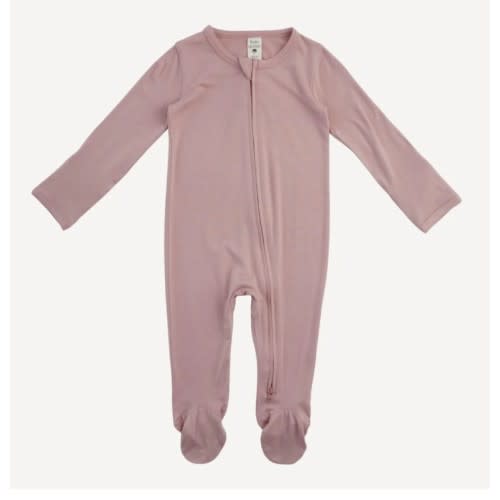 long sleeve two way zipper footie | mauve | bamboo