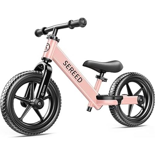 SEREED Toddler Balance Bike 2 Year Old, No Pedal Kids Bicycle Toys for 2-5 Years Old, Tool-Free Adjustment, Customize Plate with Stickers, Gift for 2-3 Boys Girls (Pink)