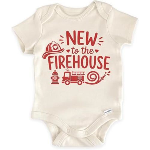 New To The Firehouse Firefighter Baby Reveal Bodysuit (0-3 Months, Natural)
