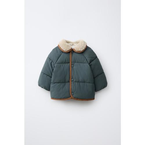 FUR-EFFECT COLLAR JACKET - Blue | ZARA United States