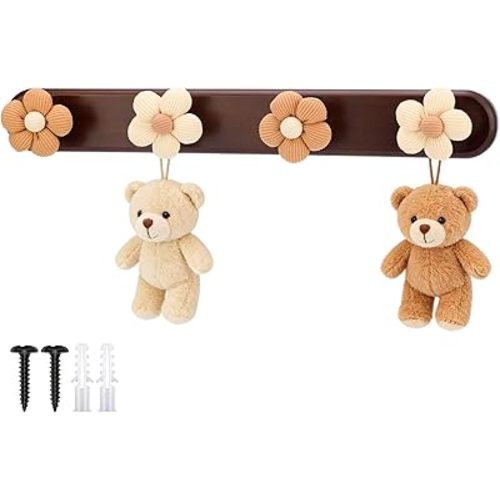 Novabright 1 Pcs Wood Flower Coat Hooks Wall Mounted Cute Flower Coat Rack for Hanging Clothes Purse Towels Modern Decorative Wall Hooks Heavy Duty Hanger for Nursery Bedroom Bathroom (Fresh)