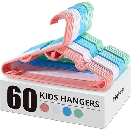 Kids Infant Hangers - 60PCS Plastic Baby Hangers for Toddler Clothes Closet - Childrens Hanger, Non-Slip Durable Child Hanger for Clothing Pants Coats and More, MUL-Color