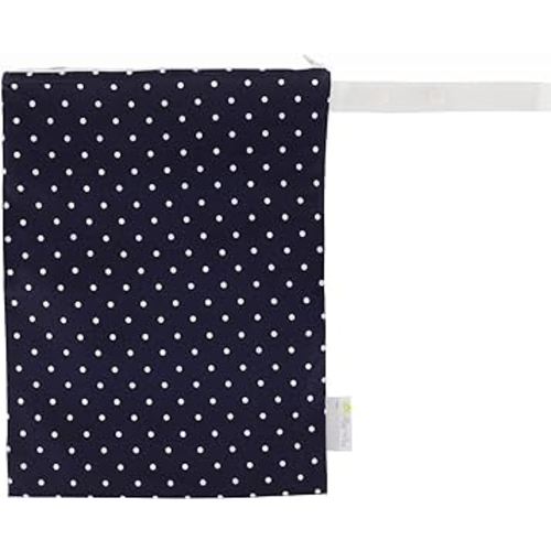 Itzy Ritzy Sealed Wet Bag with Handle – Wet Bag for Travel, Swimsuits, Cloth Diapers, Gym Clothes & Toiletries - Washable & Reusable with Water Resistant Lining - Measures 11” x 14” (Navy Dots)