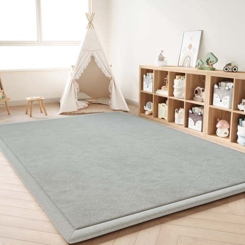 Loartee Baby Play Mat for Floor - 59" x 79" Non-Slip Coral Velvet Memory Foam Nursery Crawling 1.18" Thick Rug for Babies, Toddlers, Infants, Kids, Gray