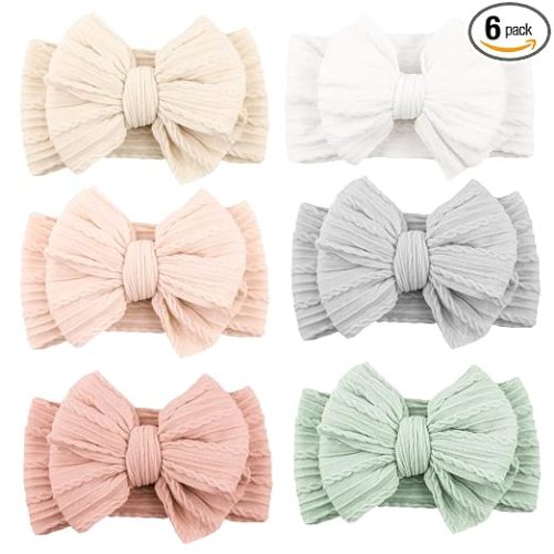 Niceye 6 Pack Baby Girl Headbands with Bows, Soft Stretchy Nylon Bands