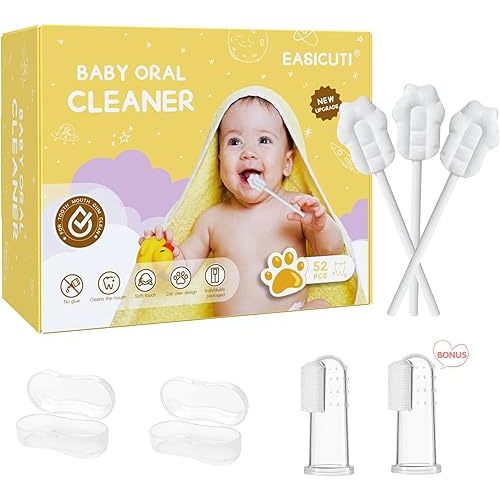 EASICUTI Upgrade Baby Tongue Cleaner, 52PCS Newborn Infant Toothbrush, 2 Finger Toothbrush & Gum Cleaner Stick Dental Care for 0-36M+