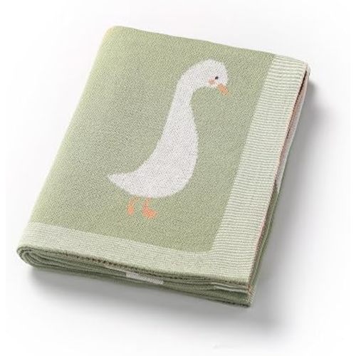 Baby Blanket 100% Cotton Luxury Goose Swaddling Receiving Blanket Knit Blankets for Newborns Boy Girl 40x30in Green