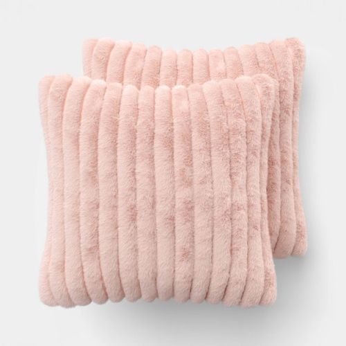 2pk Ribbed Faux Fur Toss Pillows Light Pink - Room Essentials™