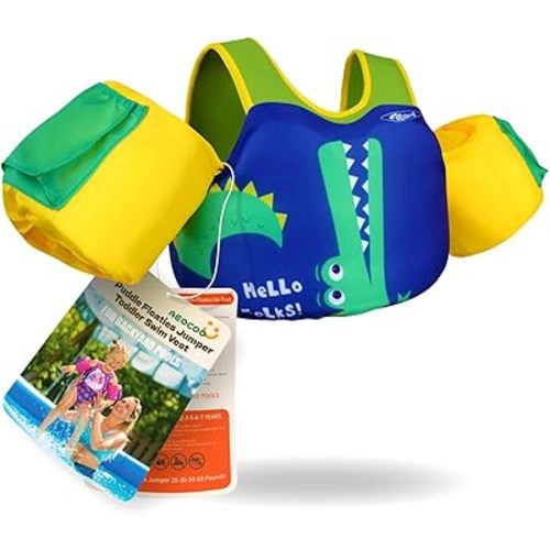 AEOCOO Puddle Float Jumper 20-30-50-60-70 Pounds, Toddler Swim Vest for 1-3-5-6-7 Years Old, Pool Floats with Swimming Arm Floaties Swim Jacket & Water Wings for Kids Swimmies, Boys, Girls, Niños