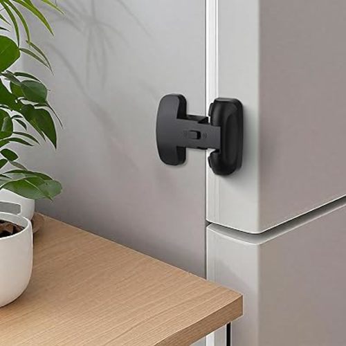Heavy Duty Protection Fridge Lock for Refrigerator Cabinets,Drawers,Child Safety Cabinet Locks,Easy Install Without Keys，Black.