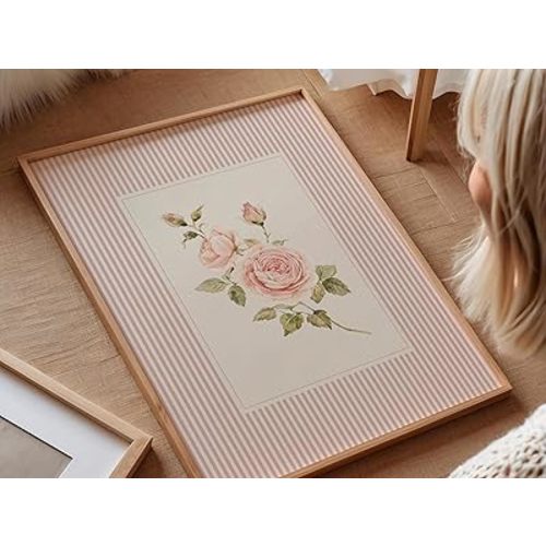 Pink Rose Branch Nursery Wall Art, Farmhouse Baby Girl'S Room Decor, Rose Garden Farmhouse Print Romantic Cottagecore Flower Illustration Unframed