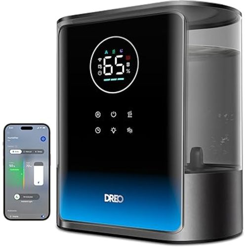 DREO 8L Smart Humidifiers for Bedroom 600ft², 80H Runtime Warm&Cool Supersized Mist Humidifier for Large Room Indoor, Quiet Whole House humidifier for Baby, Plants, with Alexa/Google, Black, HM717S