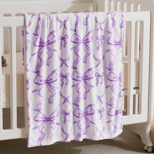 Purple Bow Baby Blankets for Girls-Soft Fleece Baby Blanket-Fluffy Infant Newborn Toddler Receiving Blankets for Crib Stroller,Purple Bow Decorate Festivals Dirthdays, 30x40 in