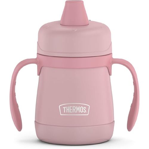 THERMOS Kids Stainless Steel Sippy Cup with Handles, 7 Ounces, Pastel Rose