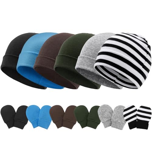 Newborn Baby Hats and Mittens Set Infant Beanie Cap Toddler Gloves Newborn Hospital Hats for Baby Boys Girls Kid 0-6 Months