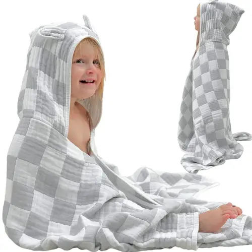 Ultra-Soft Muslin Baby Hooded Towel - 55 x 28 Inches, Ideal for Bath & Beach, Suitable for Both Boys & Girls from Newborns to Toddlers