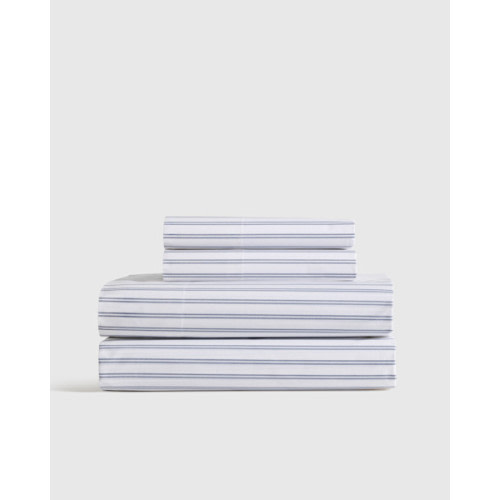 Organic Crisp Percale Sheet Set in Double Stripe Mineral