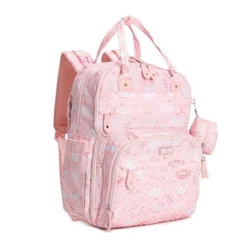 BabbleRoo Diaper Bag Backpack Stylish 26L Hands Free Baby Bag with Changing Pad, Stroller Straps & Water-Resistant, Pink Birdy, Large