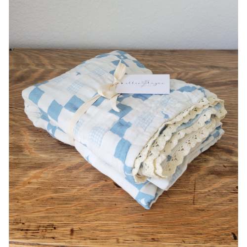Grandma's Goose QUILTED 6 Layer Gauze Blanket with lace