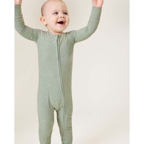 Ribbed Bamboo Baby Pajama | Sage Heather - Kindred Bravely