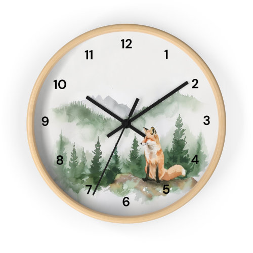 Watercolor Fox and Mountain Wall Clock, Adventure Theme Nursery, Woodland Animal Clock, Woodland Nursery Decor, Mountain Nursery Decor