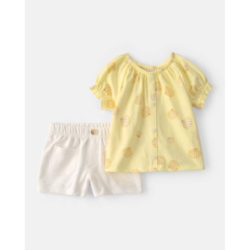 Baby Girl 2-Piece Shell Top & Short Set - Yellow/White | Carter's