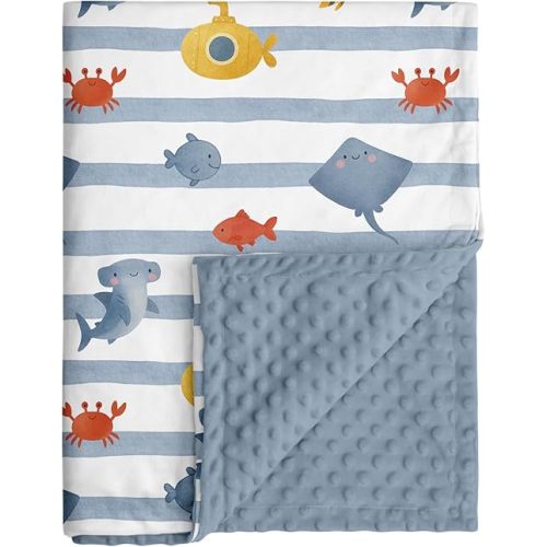 Baby Minky Blanket for Boys Girl, Super Soft Newborn Nursery Blanket with Double Layer Dotted Backing, 30x40 Cozy Printed Bed Throw Blanket, Undersea World