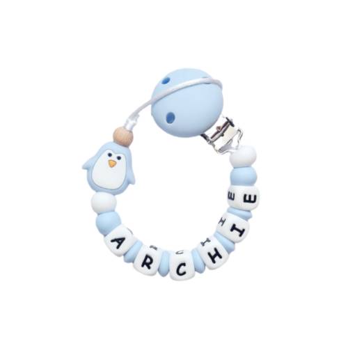 Full Silicone Handmade Personalised Penguin Dummy Pacifier Clip Chain With Silicone Clip Boy Girl Baby Shower Gift Present