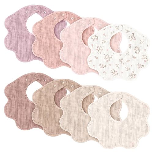Konssy Muslin Baby Bibs 8 Pack, 100% Cotton Absorbent Bandana Drool Bibs for Teething and Drooling for Unisex Boys and Girls